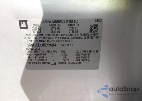 2013 Chevrolet Equinox 1Lt from USA, damaged, VIN 1GNFLEEK4DZ124967